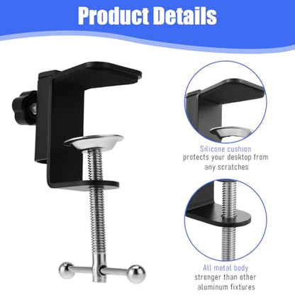 Black C-Clamp, 2 in 1 Table Mount Clamp for Microphone | Metal Desk Clamps Mount Holder with Adjustable Screw for Microphone Suspension Boom Scissor Arm Stand Holder, Black