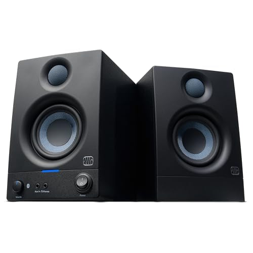 PreSonus Eris 3.5BT Studio Monitors, Pair — 3.5" Inch Powered Bookshelf Speakers, Stereo, Desktop Computer, Near Field Music Production, Audio Mixing Recording, Black | 3.5 Woven Woofer, 1 Silk-Dome Tweeter, 25W and Side, Trs, Rca and 3.5mm Inputs, High a