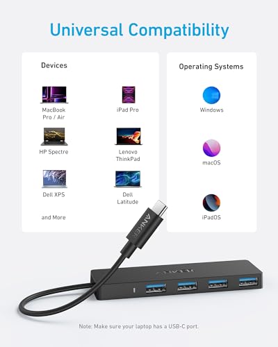 Anker 4-Port USB 3.0 Hub with 5Gbps Data Transfer, Ultra-Slim USB-C Connector Hub, for MacBook, iMac, Surface, Mobile HDD, and More (2 ft USB-C Connector, Charging Not Supported) (Pack of 2) - size: 2 ft (Pack of 2), style: USB-C