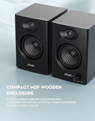 OHAYO 60W Computer Speakers for Music and Gaming, Active Bluetooth 5.3, Stereo 2.0 Speakers for Desktop PC or Laptop, 3.5mm Aux RCA USB Input, 1 Pair, Black - color: Black
