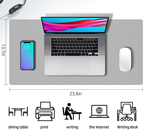Aothia Double-Sided PU Leather Desk Pad - Non-Slip Large Mouse Pad & Desk Mat for Office, Home - Waterproof, Easy to Clean, Durable Dual-Sided Surface (23.6"x13.7", Grey) - color: Grey, size: 23.6" x 13.7"