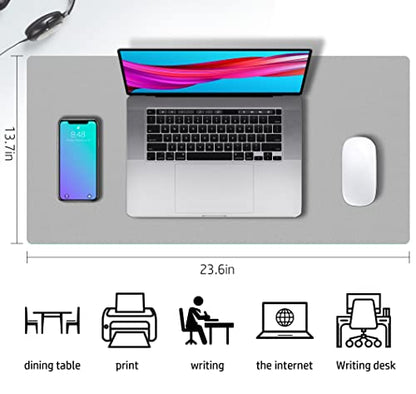 Aothia Double-Sided PU Leather Desk Pad - Non-Slip Large Mouse Pad & Desk Mat for Office, Home - Waterproof, Easy to Clean, Durable Dual-Sided Surface (23.6"x13.7", Grey) - color: Grey, size: 23.6" x 13.7"