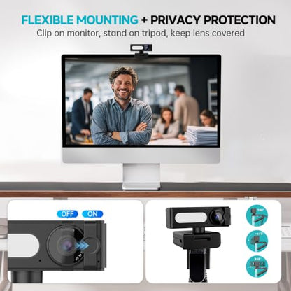 G53 4K Webcam with Noise-Canceling Microphone for PC Laptop | 120° Wide-Angle & Autofocus Video Streaming Computer Camera, Remote Control，works with Zoom/Teams/Switch 2/Mac