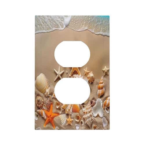 Decorative Outlet Covers Beachy Sea Ocean Seashell Starfish 1 Gang Duplex Light Switch Cover Plate Wall Plates for Electrical Outlets Switchplate Faceplate for Bedroom Home Decor - color: Beachy Seashell, size: 1 Gang Duplex