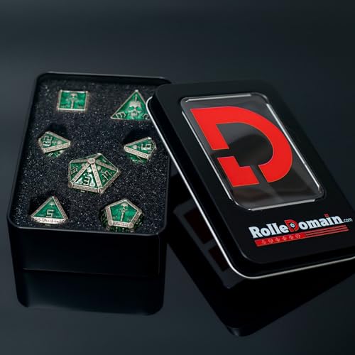 DND Metal Dice Set with Gift Box for D&D/MTG RPG Board Games(Green-Ranger) | Gothic Skull Theme, Skeletal Numerals, Runes Engraved on Edges, Nice Tactile Feel, Metallic Texture & Weight, Well-Balanced - color: Skull-green