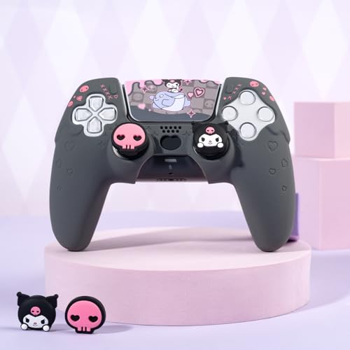 Kuitmor Silicone PS5 Controller Cover Skin Set, Anti-Slip Soft Protective Case for PS5 Wireless Controller with 2 Thumb Grip Caps and 1 Sticker (Black Kuromi) - color: Black Kuromi