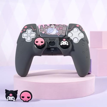 Kuitmor Silicone PS5 Controller Cover Skin Set, Anti-Slip Soft Protective Case for PS5 Wireless Controller with 2 Thumb Grip Caps and 1 Sticker (Black Kuromi) - color: Black Kuromi