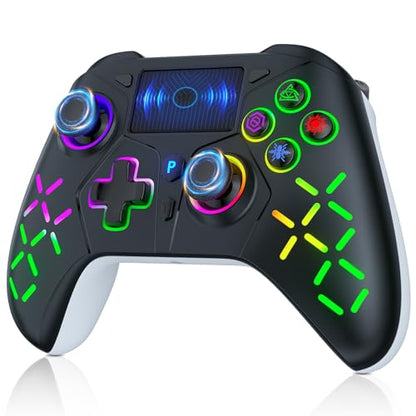 LED Wireless Controller for 4, RGB Lighting Gamepad for 4 Slim/Pro with Turbo/6-Axis Motion Sensor/1200mAh Battery/3.5mm Audio Jack - Black - color: RGB Black