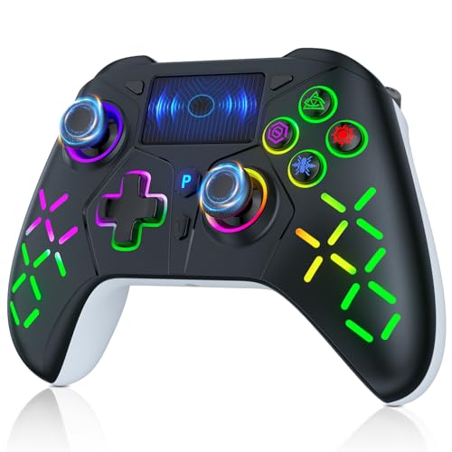 LED Wireless Controller for 4, RGB Lighting Gamepad for 4 Slim/Pro with Turbo/6-Axis Motion Sensor/1200mAh Battery/3.5mm Audio Jack - Black - color: RGB Black