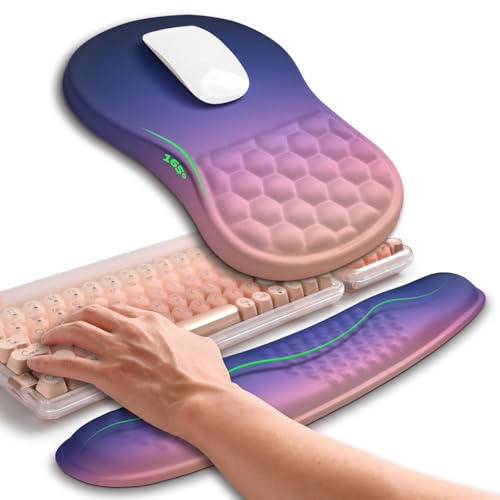 Hokafenle 2in1 Combination, Wave Keyboard Wrist Rest and Ergonomic Curvature Mouse Pad Wrist Support for Relieve Wrist Pain, Filled with Soft Cushion Memory Foam, Dawn - color: Dawn