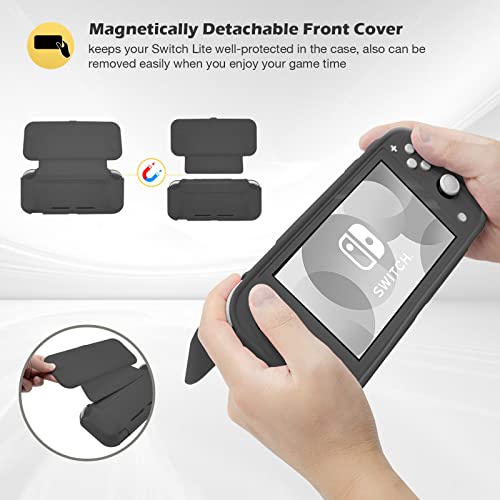 ProCase Flip Cover for Nintendo Switch Lite with 2 Pack Tempered Glass Screen Protectors, Slim Protective Case with Magnetically Detachable Front Cover for Nintendo Switch Lite 2019 -Grey - color: Grey
