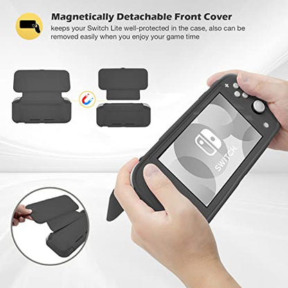 ProCase Flip Cover for Nintendo Switch Lite with 2 Pack Tempered Glass Screen Protectors, Slim Protective Case with Magnetically Detachable Front Cover for Nintendo Switch Lite 2019 -Grey - color: Grey