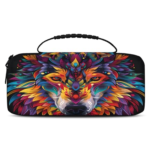 Adornori Cool Wolf Carry Case Compatible with Nintendo Switch 2, with 20 Games Cartridges, Wild Animal Portable Travel Carrying Case Pouch for Accessories & Games - color: Multicolor 14