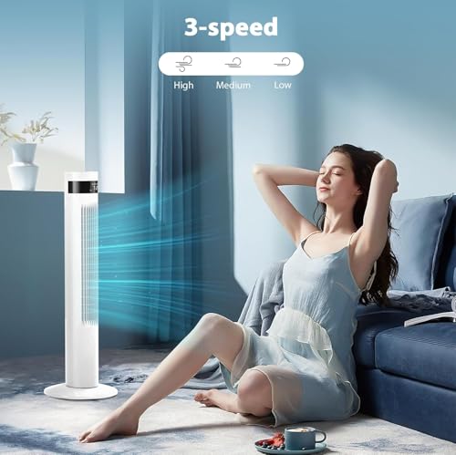Antarctic Star Tower Fan 85°Oscillating Fan Quiet Cooling 12H Timer Remote Control Bladeless Electric 3 Speeds Wind 3 Modes, 35INCH, WHITE | 85° Oscillating, Quiet Remote Control Bladeless 3 Wind Mode 12H Timer for Bedroom Office - color: White, size: 35