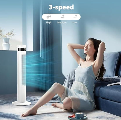 Antarctic Star Tower Fan 85°Oscillating Fan Quiet Cooling 12H Timer Remote Control Bladeless Electric 3 Speeds Wind 3 Modes, 35INCH, WHITE | 85° Oscillating, Quiet Remote Control Bladeless 3 Wind Mode 12H Timer for Bedroom Office - color: White, size: 35