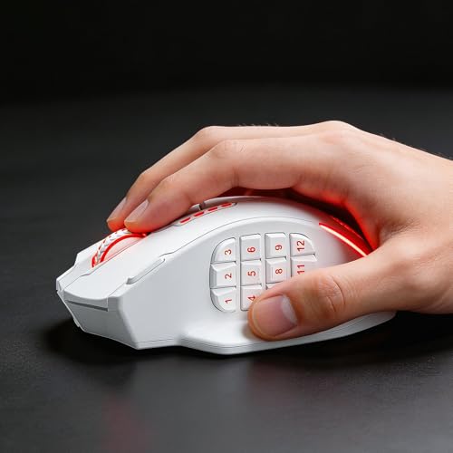 Redragon M913 MAX Wireless MMO Gaming Mouse 26000 DPI Remapping Keys | Cable-Free 0 Delay, Dedicated for FPS Gamers, Redefine Keybinding Macro, Vibing Backlight, Ergonomic Grip Body Comfort - color: White, style: Wireless M913 Max