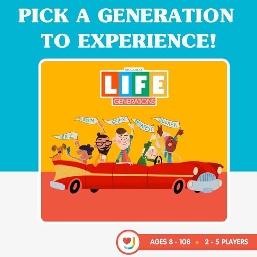 Joy for All Games - The Game of Life Generations - Generational Spaces - Bigger Easy-To-Read Action Cards - Friends & Family Game, Fun Multigenerational Board Game For Seniors, Kids, Teens, and Adults - style: The Game of Life Generations