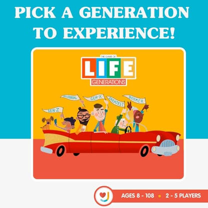 Joy for All Games - The Game of Life Generations - Generational Spaces - Bigger Easy-To-Read Action Cards - Friends & Family Game, Fun Multigenerational Board Game For Seniors, Kids, Teens, and Adults - style: The Game of Life Generations