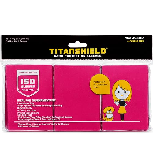 TitanShield (150 Sleeve) Colored Small Japanese Sized Trading Card Sleeves Deck Protector for Yu-Gi-Oh, Cardfight!! Vanguard & More (Viva Magenta) - color: Viva Magenta