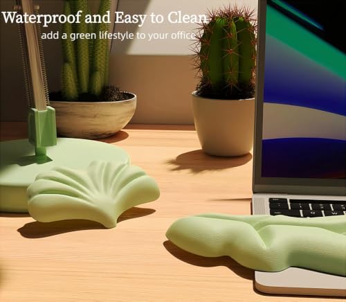 inbesk Angel Wing Wrist Rest Ergonomic Memory Foam Wrist Rest for Computer Keyboard Mouse Set, Cute Gaming Keyboard Cushion Hand Support PU Leather Surface Anti-Slip Waterproof Green-Leaf - color: Green