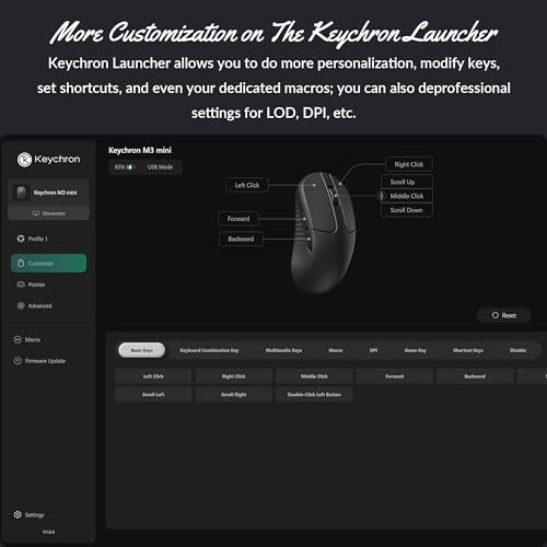 Keychron M3 Mini Wireless Optical Mouse, Bluetooth 5.1/2.4 GHz/Wired Gaming Mouse, Programmable PixArt 3311 Sensor with up to 26,000 DPI/ 650 IPS, Lightweight Ergonomic for Windows Mac Linux - Black - color: Black, style: PixArt 3311 (1K Polling Rate)