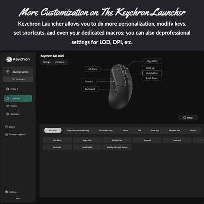 Keychron M3 Mini Wireless Optical Mouse, Bluetooth 5.1/2.4 GHz/Wired Gaming Mouse, Programmable PixArt 3311 Sensor with up to 26,000 DPI/ 650 IPS, Lightweight Ergonomic for Windows Mac Linux - Black - color: Black, style: PixArt 3311 (1K Polling Rate)