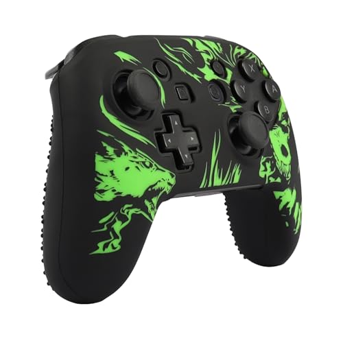 Wolf Controller Skin Cover for NS Switch Pro Controller, RALAN 1 controller skin+4 Customised Thumb Grips Caps Accessories - color: Wolf Green