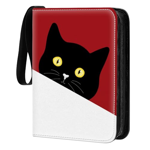 Card Binder 400 Pockets, 50 Sleeves Large Binder Trading Cards Holder 4 Pocket, Storage Organizer, Album Folder Case Protector Collector Gift Red White Cat - color: Red White Cat, size: 4 Pocket