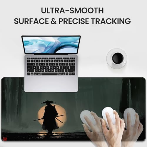 35.4 x 15.7 inch, XXL Extra-Large Gaming Mousepad, Featuring a Japanese Lone Samurai Design, a wear-Resistant, Scratch-Resistant, and Waterproof Surface, and a Non-Slip Rubber Base. - color: Japanese Abstract Style Samurai