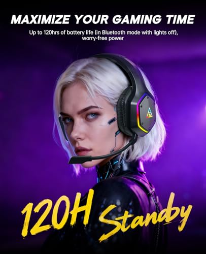 EKSA 2.4GHz Wireless Gaming Headset for PS5,PS4,PC,Switch,Mobile,Mac, Bluetooth Gaming Headphones with ENC Microphone, RGB, 20ms Latency, 120H Battery, 7.1 Surround Sound, 3.5mm Cable Black Silver
