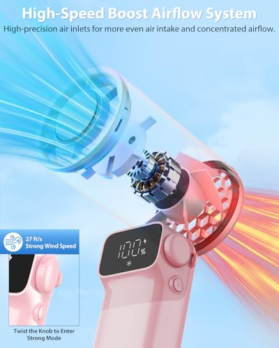 Ouddy Mode Portable Handheld Pink Fan Rechargeable, Ice Cooling Foldable Personal Fan, Up to 13Hrs Turbo Pocket Hand Held Fans for Travel, Camping, Hiking, Beach, Office, Outdoor - color: Pink
