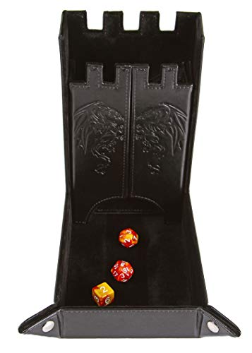 Forged Dice Co. Draco Castle Foldable Dice Tray and Dice Tower - Foldable DND Dice Tray and Dice Rolling Tray Tower - Perfect for Dungeons and Dragons RPG and Tabletop Gaming - color: Black