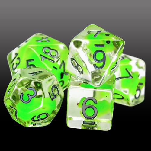 7-Piece Duck Dice Set with Velvet Bag, Green Translucent Polyhedral RPG Dice for Dungeons and Dragons, Board Games, Tabletop Gaming, Love Theme, Adult Collector's Gift