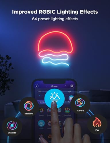 Govee RGBIC Neon Lights 9.8ft Works with Matter, Alexa, Google Assistant | LED Smart Neon Rope Light 2, Custom DIY Neon Strip Lights for Bedroom and Wall Decor, Softer Material, White - size: 9.8ft