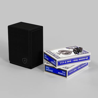 Double Decker Leather Poker Card Case - Holds Two Sets of Poker Size Cards - Premium Dual-Deck Holder with Stylish Design and Secure Closure (Black-Black) - color: Black-Black