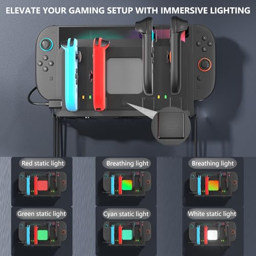 Wall Mount Charging Dock for Nintendo Switch 2 - Charge & Store 4 Controllers, 6 RGB Modes Light, 4-in-1 Multifunction Wall Mount Kit - size: 3 IN 1 Wall Mount