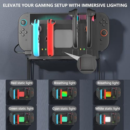 Wall Mount Charging Dock for Nintendo Switch 2 - Charge & Store 4 Controllers, 6 RGB Modes Light, 4-in-1 Multifunction Wall Mount Kit - size: 3 IN 1 Wall Mount