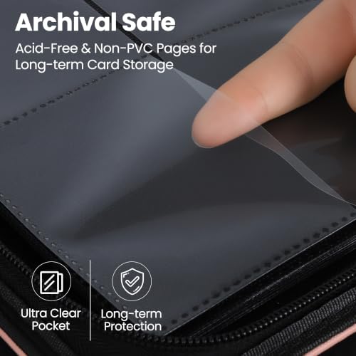 4 Pocket Trading Card Binder, Ringless Card Binder with Zipper for TCG and Sport Cards Collections, Holds 160 Cards with Side-Loading Pages, Pink - color: 1.Pink - 4 Pocket - 160 Slots