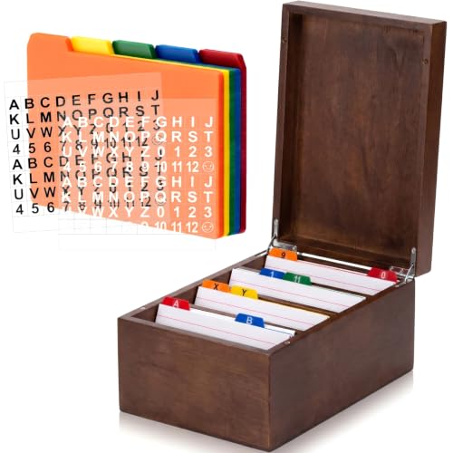 Henoyso 4 x 6 Inch Index Card Holder Set, Bamboo Index Cards Organizer, 50 Pcs Dividers 2 Sheets Alphabet Number Stickers File Note Holders for Office Business Classroom, Brown - color: Brown, size: 4 x 6 Inches