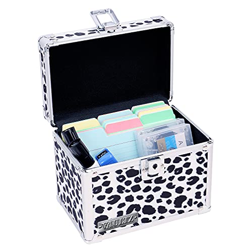 Vaultz Locking Index Card File with Flip Top, Holds 450 4x6 Cards, Black and White Leopard (VZ03974) - color: Black and White Leopard, size: 4 X 6 Inch