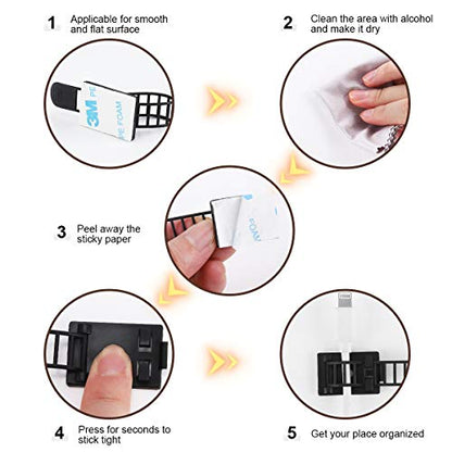 100Pcs Adhesive Cable Management Clips with 50Pcs Zip Ties, Adjustable Nylon Cable Strap Ties Wire Clips Clamps Organizer, Extra Screw & Hole - 3.35 Inch Black - color: Black, size: M-100pcs