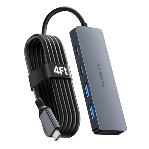 4FT USB C Hub 3.2 Multiport Adapter, 10Gbps Aluminium USB C to USB Hub with 2 USB-A & 2 Type-C Port, USB C Splitter for Thunderbolt, MacBook, Mac mini, Laptop, Desktop, etc. - size: 3.99FT