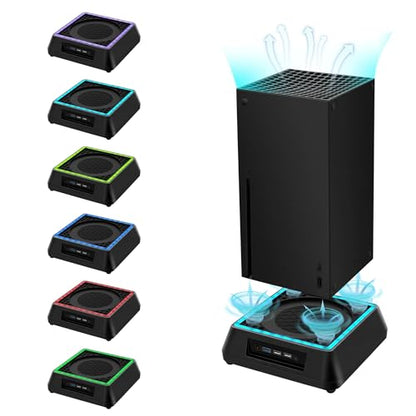 Mcbazel Cooling Fan for Xbox Series X, Xbox Series X Cooling Fan Stand with 3 Adjustable Speeds, 6 Colors RGB LED Light, Low Noise, Extra USB Ports Cooling System for Xbox Series x Console only
