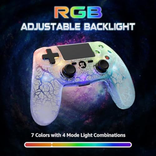 Wireless Controller for P-4, White Crack Custom Design, Adjustable RGB Light,1000mAh Battery, Double Vibration, 6-Axis, Built-in Speaker & 3.5mm Headphone Jack, Gamepad Compatible with PlayStation 4 - color: White
