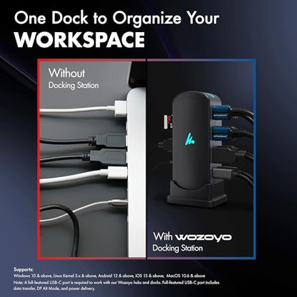 Type C 11 in 1 Wozoyo Docking Station, PD 100W, 2X4K@60Hz HDMI, 4K DisplayPort,2XUSB 5Gbps, 1 Gigabit Ethernet, SD/TF,AUX Port, Compatible Thunderbolt 4, macOS, Windows, Android & iOS - style: 11-in-1