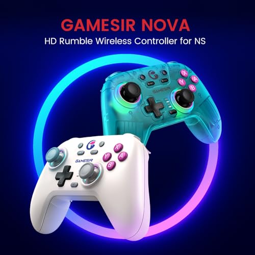 GameSir Nova Wireless Switch Pro Controller - Switch/Lite/OLED, Hall Effect Joysticks, RGB LED, Turbo, Programmable, Motion Control, Wake Up Function (White)