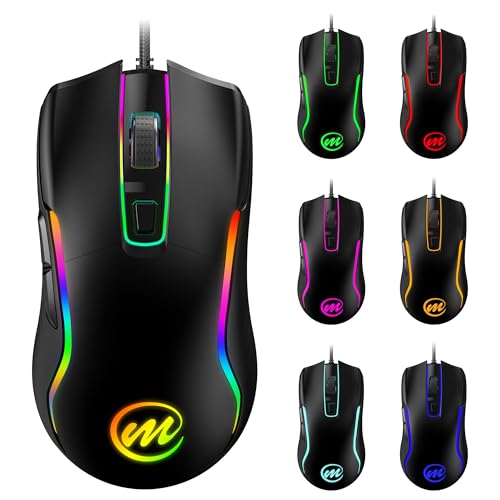 memzuoix Wired Gaming Mouse with RGB - 6 Adjustable DPI up to 12800, 6 Buttons, 12 Lighting Modes, Ergonomic Design with Anti-Slip Rubber Wheel, 5.6ft Braided Cable for PC/Mac/Windows - Black - color: Black