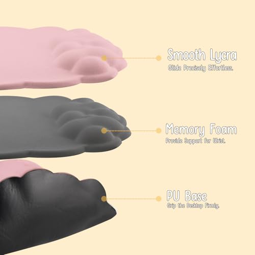 Mouse Pad Wrist Support, Cloud Mousepad with Memory Foam Wrist Rest, Non-Slip PU Base Gaming Leather Surface Mouse Pad for Home Office Laptop, Pink - color: Pink