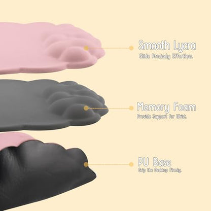 Mouse Pad Wrist Support, Cloud Mousepad with Memory Foam Wrist Rest, Non-Slip PU Base Gaming Leather Surface Mouse Pad for Home Office Laptop, Pink - color: Pink