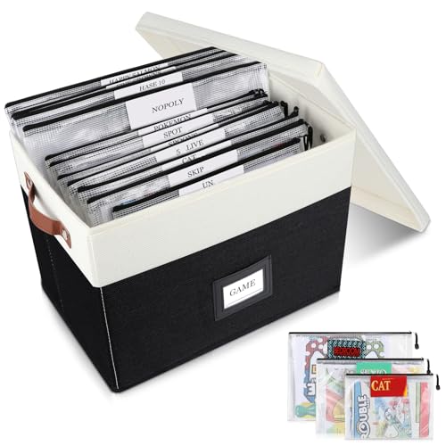 Board Game Storage, Board Game Organizer with 12pcs Zipper Bags and Writable Stickers, Board Organizers Storage with Lid for Office Supplies, Puzzles, Video Game, Craft Product - color: Black, size: 1-Pack Large